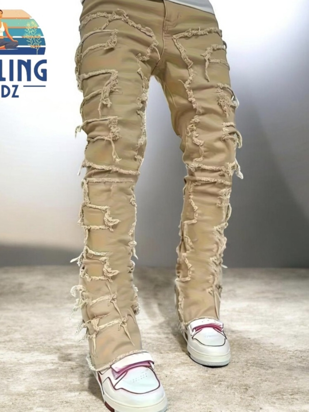 Men's Small 30-32 Waist Ripped Jeans Retro Street Style Spliced Slim Jeans